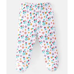 Babyhug Cotton Footed Bootie Leggings Striped & Floral Print Pack of 3 - White Purple & Pink
