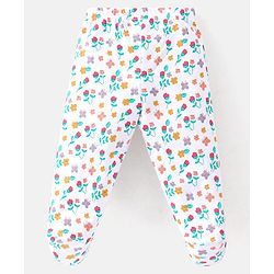 Babyhug Cotton Footed Bootie Leggings Striped & Floral Print Pack of 3 - White Purple & Pink