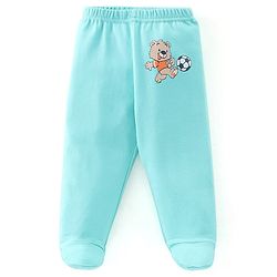 Babyhug Cotton Knit Footed Bootie Leggings Bear Printed Pack of 3  - Blue & Yellow