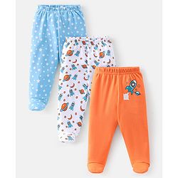 Babyhug Cotton Knit Footed Bootie Leggings Space Printed Pack of 3  - Blue & Orange