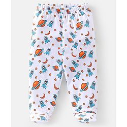 Babyhug Cotton Knit Footed Bootie Leggings Space Printed Pack of 3  - Blue & Orange