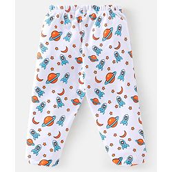 Babyhug Cotton Knit Footed Bootie Leggings Space Printed Pack of 3  - Blue & Orange
