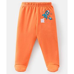 Babyhug Cotton Knit Footed Bootie Leggings Space Printed Pack of 3  - Blue & Orange