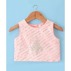 Babyhug Woven Sleeveless Choli and Sequined Lehenga with Dupatta - Peach