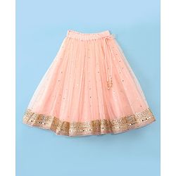 Babyhug Woven Sleeveless Choli and Sequined Lehenga with Dupatta - Peach