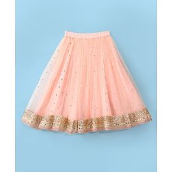 Babyhug Woven Sleeveless Choli and Sequined Lehenga with Dupatta - Peach