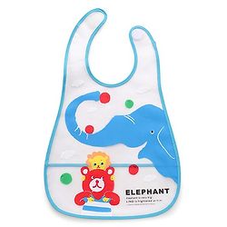 Babyhug Waterproof Plastic Crumb Catcher Bib Elephant Print - Blue
