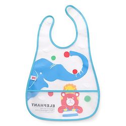 Babyhug Waterproof Plastic Crumb Catcher Bib Elephant Print - Blue