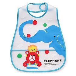 Babyhug Waterproof Plastic Crumb Catcher Bib Elephant Print - Blue
