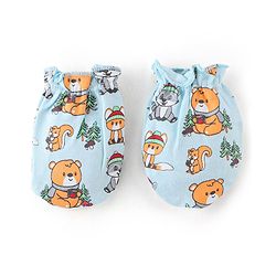 Babyhug 100% Cotton Knit Bear Printed Mittens & Booties - Blue