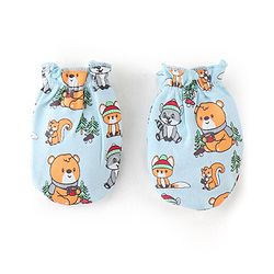Babyhug 100% Cotton Knit Bear Printed Mittens & Booties - Blue