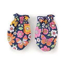 Babyhug 100% Cotton Knit Floral Printed Mittens & Booties - Navy Blue