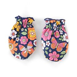 Babyhug 100% Cotton Knit Floral Printed Mittens & Booties - Navy Blue