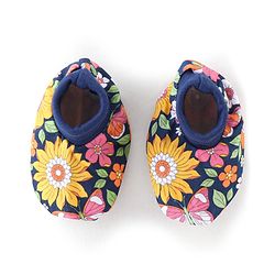 Babyhug 100% Cotton Knit Floral Printed Mittens & Booties - Navy Blue