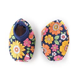 Babyhug 100% Cotton Knit Floral Printed Mittens & Booties - Navy Blue