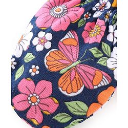 Babyhug 100% Cotton Knit Floral Printed Mittens & Booties - Navy Blue