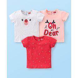 Babyhug 100% Cotton Knit Half Sleeves Tee With Puppy Graphics Pack Of 3- Multicolour