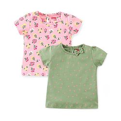 Babyhug 100% Cotton Knit Half Sleeves Top Floral Print Pack Of 2 - Multicolor