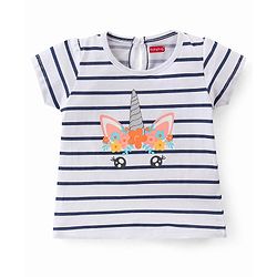 Babyhug 100% Cotton Knit Half Sleeves T-Shirts With Stripe & Unicorn Graphics Design Pack of 3 - Multicolor