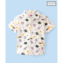 Babyhug 100% Cotton Knit Half Sleeve Shirt With Animals Print - White
