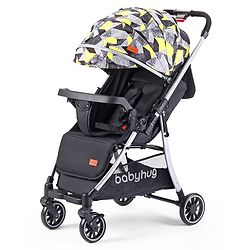 Babyhug Travel Compact Baby Stroller with Reversible Handle Adjustable Backrest & Canopy - Yellow| Concealed Link Brake| Suspension Wheels
