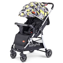 Babyhug Travel Compact Baby Stroller with Reversible Handle Adjustable Backrest & Canopy - Yellow| Concealed Link Brake| Suspension Wheels