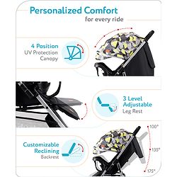 Babyhug Travel Compact Baby Stroller with Reversible Handle Adjustable Backrest & Canopy - Yellow| Concealed Link Brake| Suspension Wheels