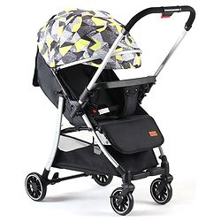 Babyhug Travel Compact Baby Stroller with Reversible Handle Adjustable Backrest & Canopy - Yellow| Concealed Link Brake| Suspension Wheels