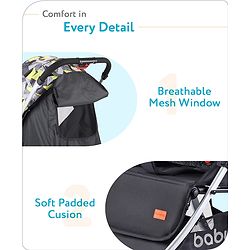 Babyhug Travel Compact Baby Stroller with Reversible Handle Adjustable Backrest & Canopy - Yellow| Concealed Link Brake| Suspension Wheels