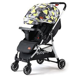 Babyhug Travel Compact Baby Stroller with Reversible Handle Adjustable Backrest & Canopy - Yellow| Concealed Link Brake| Suspension Wheels