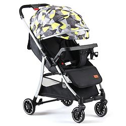Babyhug Travel Compact Baby Stroller with Reversible Handle Adjustable Backrest & Canopy - Yellow| Concealed Link Brake| Suspension Wheels