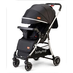 Babyhug Travel Compact Baby Stroller with Reversible Handle Adjustable Backrest & Canopy - Yellow| Concealed Link Brake| Suspension Wheels
