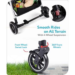 Babyhug Travel Compact Baby Stroller with Reversible Handle Adjustable Backrest & Canopy - Yellow| Concealed Link Brake| Suspension Wheels
