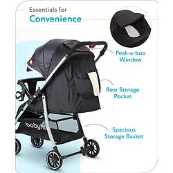 Babyhug Travel Compact Baby Stroller with Reversible Handle Adjustable Backrest & Canopy - Yellow| Concealed Link Brake| Suspension Wheels