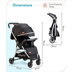 Babyhug Travel Compact Baby Stroller with Reversible Handle Adjustable Backrest & Canopy - Yellow| Concealed Link Brake| Suspension Wheels