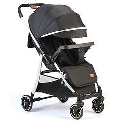 Babyhug Travel Compact Baby Stroller with Reversible Handle Adjustable Backrest & Canopy - Yellow| Concealed Link Brake| Suspension Wheels