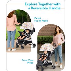 Babyhug Travel Compact Baby Stroller with Reversible Handle Adjustable Backrest & Canopy - Yellow| Concealed Link Brake| Suspension Wheels