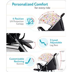 Babyhug Travel Compact Baby Stroller with Reversible Handle Adjustable Backrest & Canopy - Yellow| Concealed Link Brake| Suspension Wheels