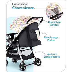 Babyhug Travel Compact Baby Stroller with Reversible Handle Adjustable Backrest & Canopy - Yellow| Concealed Link Brake| Suspension Wheels