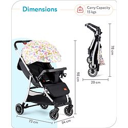 Babyhug Travel Compact Baby Stroller with Reversible Handle Adjustable Backrest & Canopy - Yellow| Concealed Link Brake| Suspension Wheels