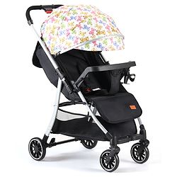 Babyhug Travel Compact Baby Stroller with Reversible Handle Adjustable Backrest & Canopy - Yellow| Concealed Link Brake| Suspension Wheels