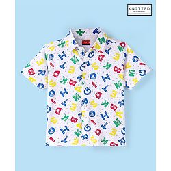 Babyhug Cotton Knit Half Sleeves Alphabets Printed Shirt - White