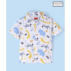 Babyhug Cotton Knit Half Sleeves Giraffe Printed Shirt - White