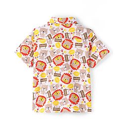 Babyhug Cotton Knit Half Sleeves Lion Printed Shirt - White & Beige