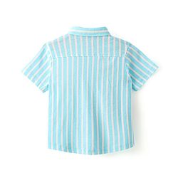 Babyhug Cotton Knit Half Sleeves Shirt Striped Giraffe &  Bird Print - Blue