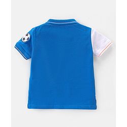 Babyhug Cotton Half Sleeves Polo T-Shirt With Text Graphics & Football Applique on Sleeve - Orange & Blue