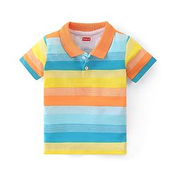 Babyhug 100% Cotton Knit Half Sleeves Striped Polo T-Shirt- Multicolor