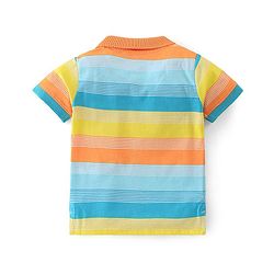 Babyhug 100% Cotton Knit Half Sleeves Striped Polo T-Shirt- Multicolor