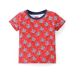 Babyhug 100% Cotton Half Sleeves T-Shirt Tropical Print - Red