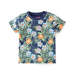 Babyhug 100% Cotton Half Sleeves T-Shirt Tropical Print - Navy Blue